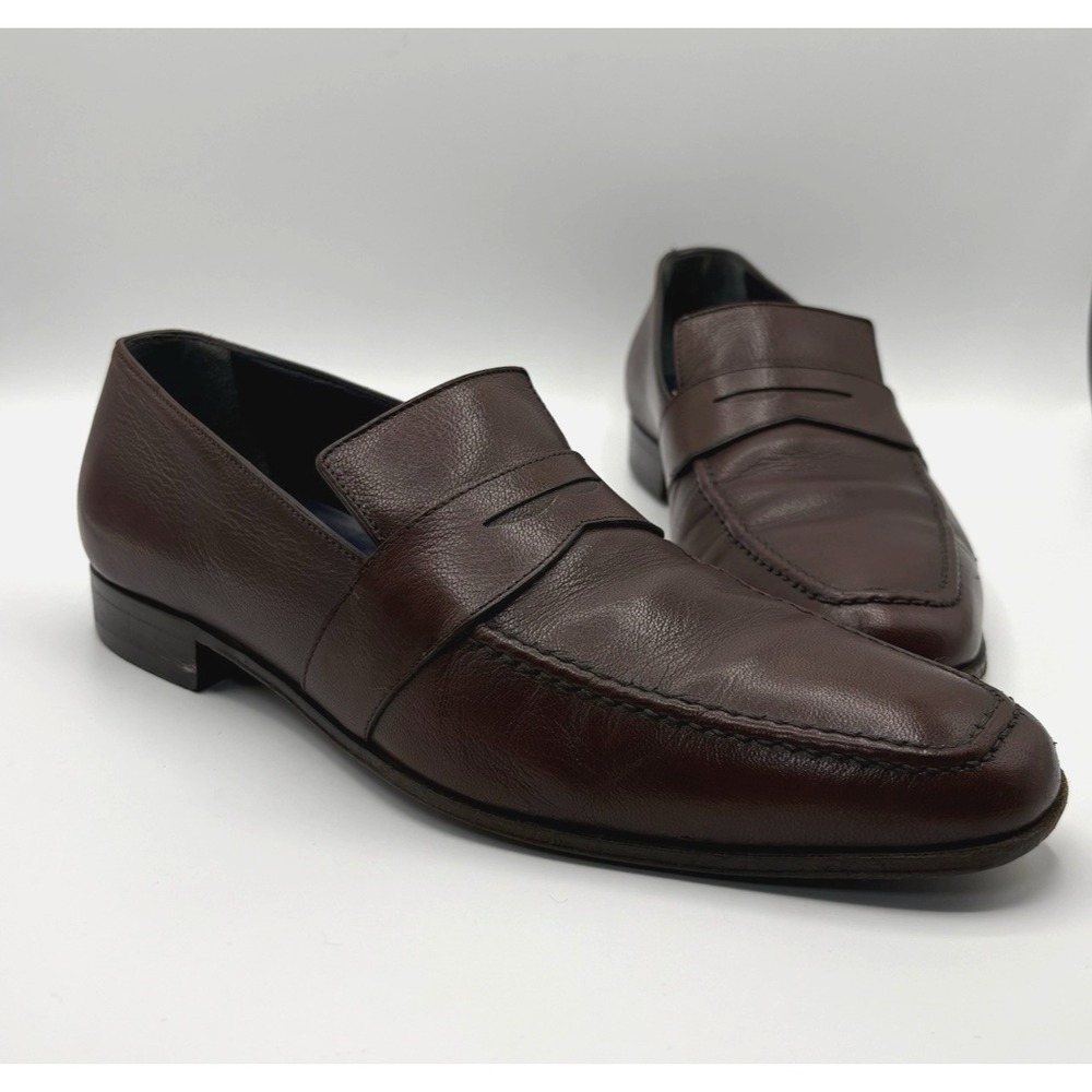 SALVATORE FERRAGAMO Studio Penny Loafer Mens Size 8.5 D Brown Leather Shoe Italy